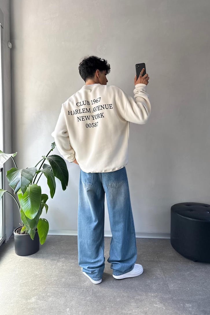 Writing Baslkılı Bisiklet Yaka Sweatshirt
