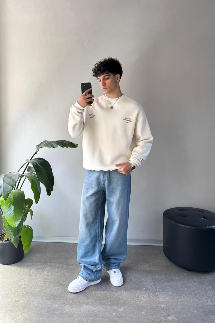 Writing Baslkılı Bisiklet Yaka Sweatshirt
