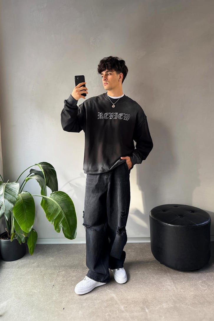 Writing Nakışlı Oversize Bisiklet Yaka Sweatshirt