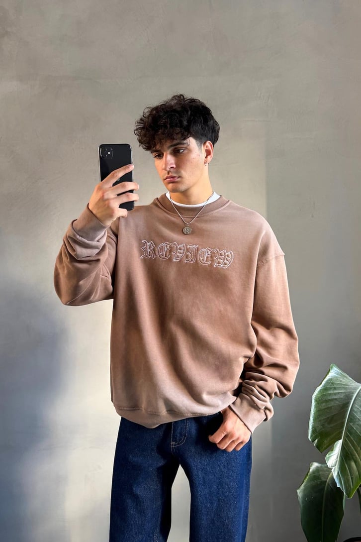 Writing Nakışlı Oversize Bisiklet Yaka Sweatshirt