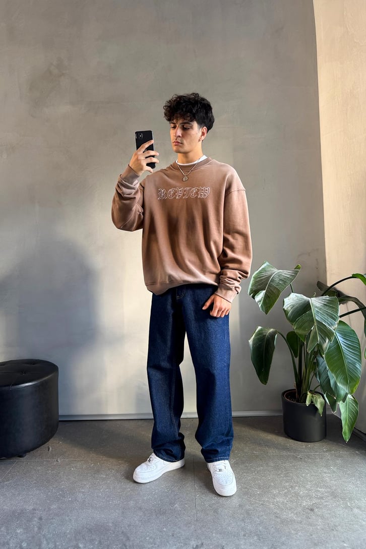 Writing Nakışlı Oversize Bisiklet Yaka Sweatshirt