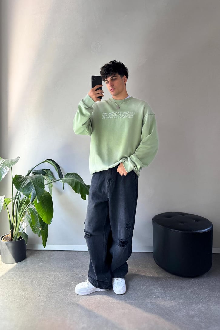 Writing Nakışlı Oversize Bisiklet Yaka Sweatshirt