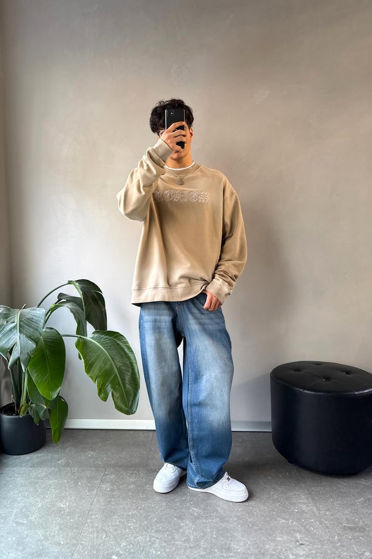 Writing Nakışlı Oversize Bisiklet Yaka Sweatshirt