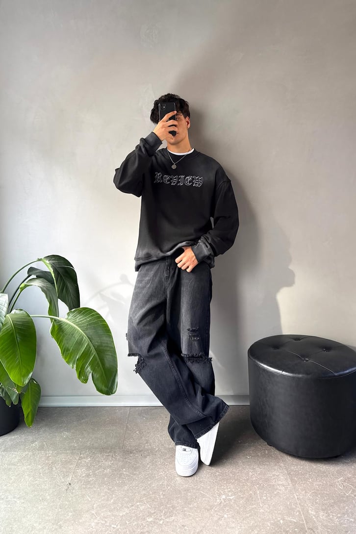Writing Nakışlı Oversize Bisiklet Yaka Sweatshirt