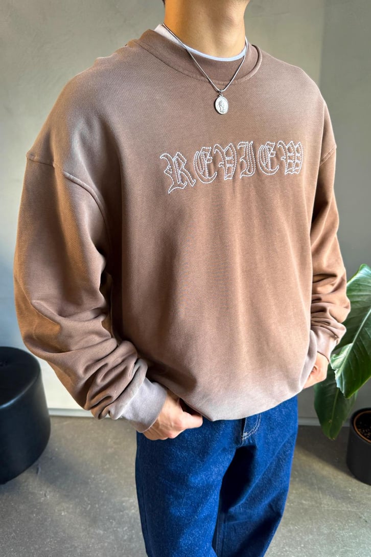 Writing Nakışlı Oversize Bisiklet Yaka Sweatshirt
