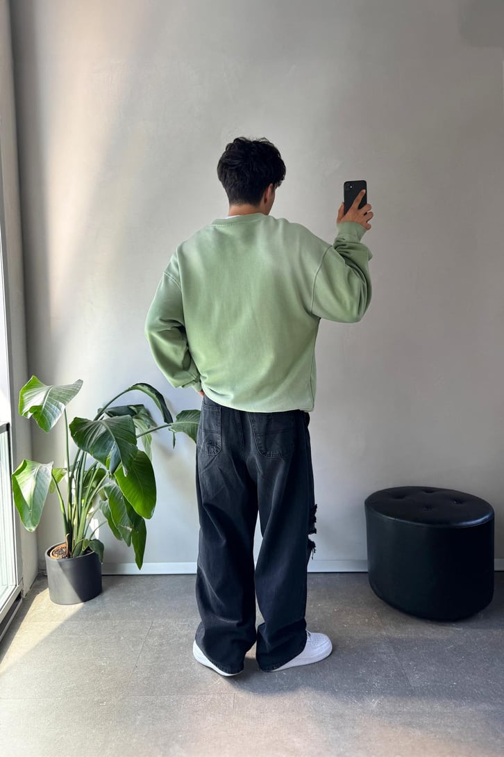 Writing Nakışlı Oversize Bisiklet Yaka Sweatshirt