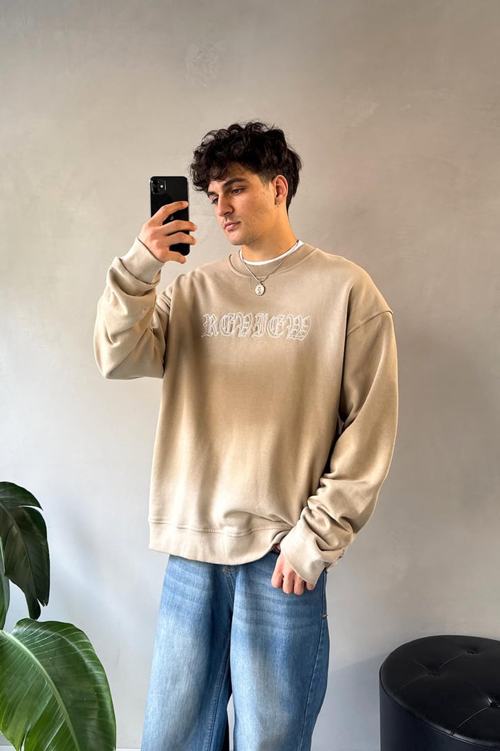Writing Nakışlı Oversize Bisiklet Yaka Sweatshirt