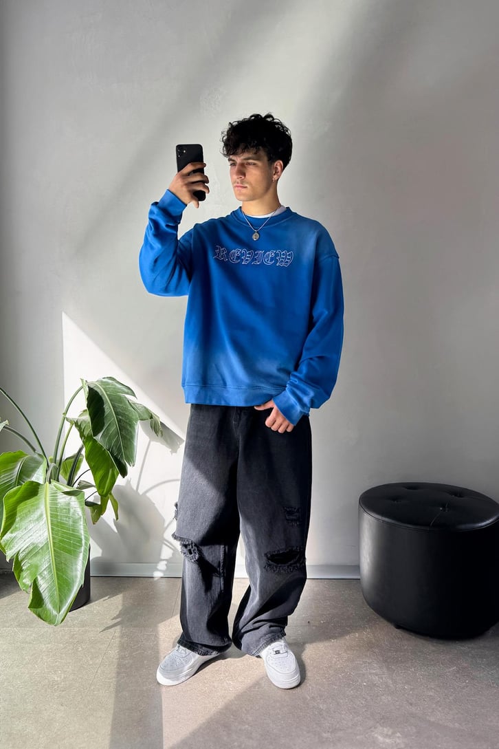 Writing Nakışlı Oversize Bisiklet Yaka Sweatshirt