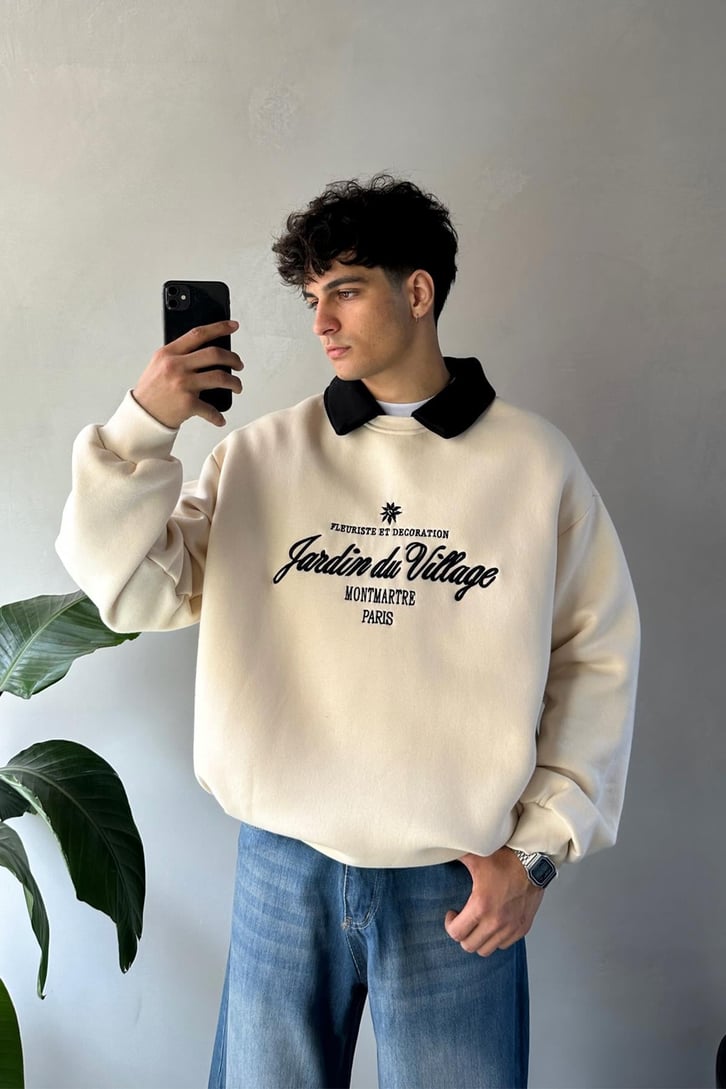 Writing Nakışlı Polo Yaka Sweatshirt