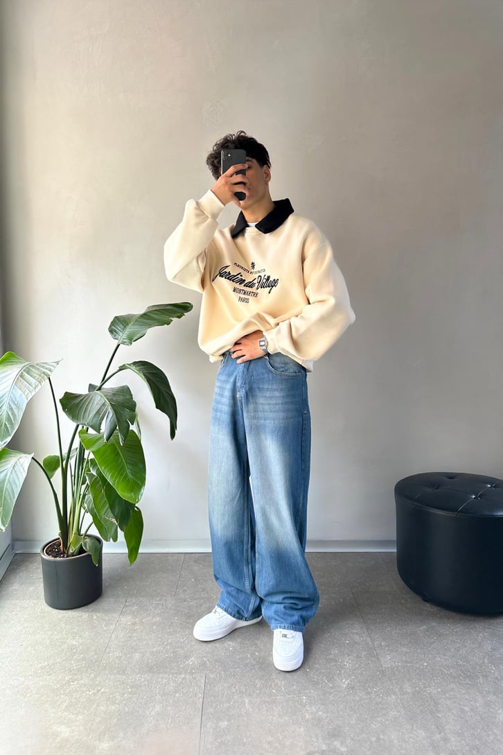 Writing Nakışlı Polo Yaka Sweatshirt