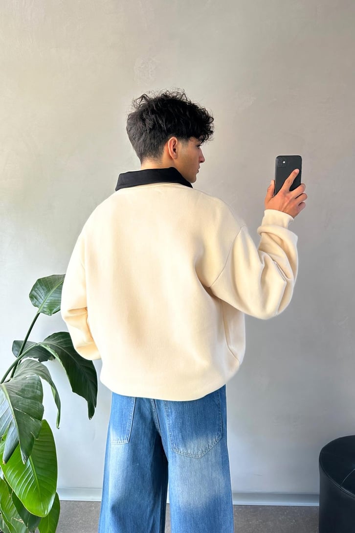 Writing Nakışlı Polo Yaka Sweatshirt