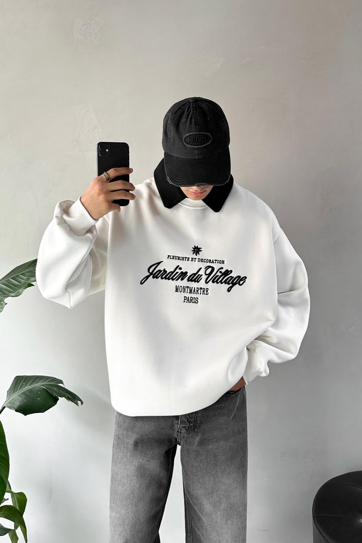 Writing Nakışlı Polo Yaka Sweatshirt