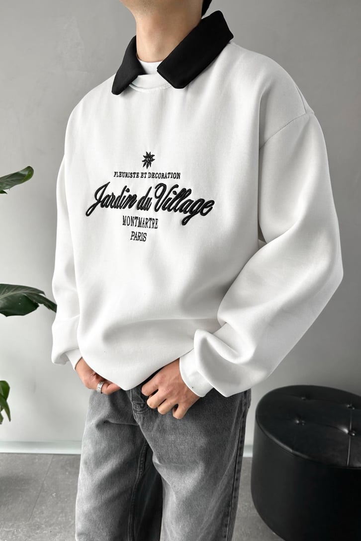 Writing Nakışlı Polo Yaka Sweatshirt