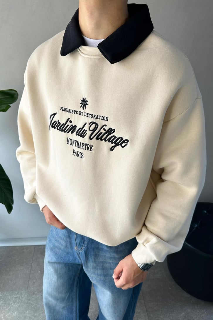 Writing Nakışlı Polo Yaka Sweatshirt