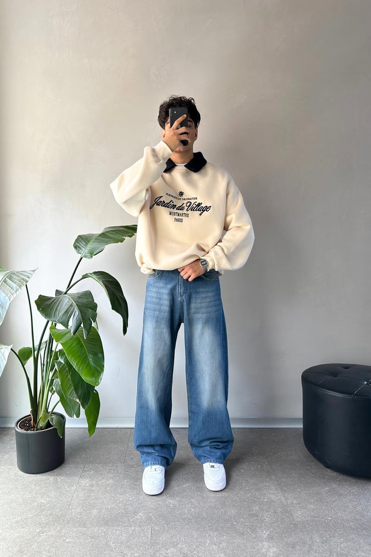 Writing Nakışlı Polo Yaka Sweatshirt