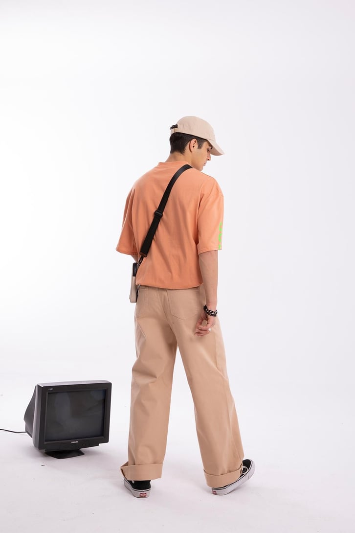 X Coll Baskılı Turuncu Oversize Tshirt