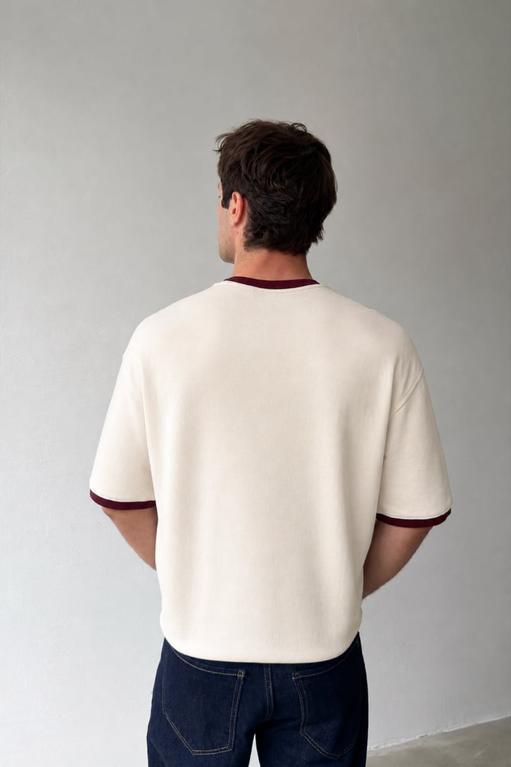 Yaka Biyeli Basic Tişört