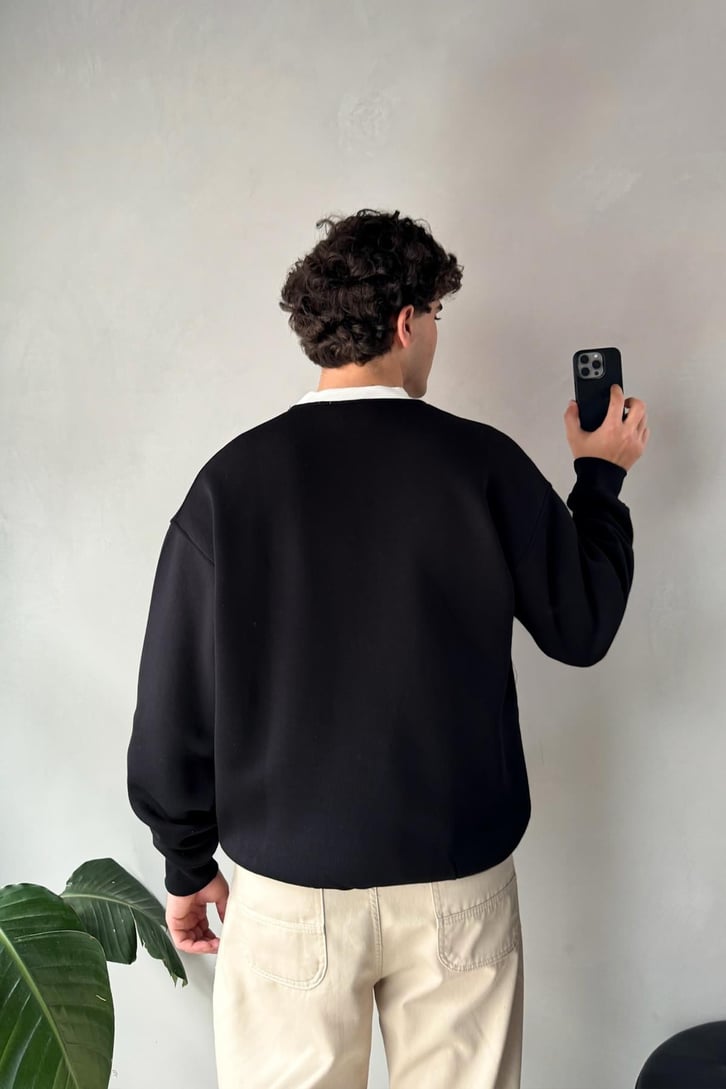 Yaka Garnili Lawn Hoopers Nakışlı Sweatshirt