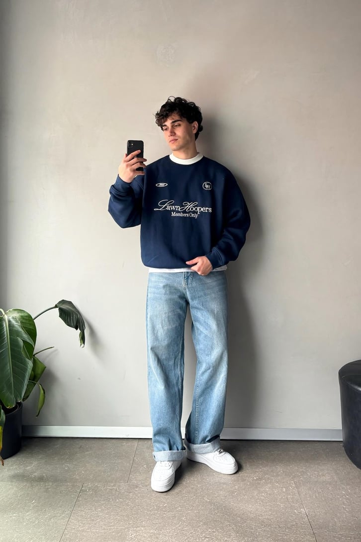 Yaka Garnili Lawn Hoopers Nakışlı Sweatshirt