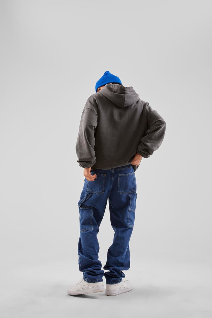 Yan Cepli Koyu Mavi Baggy Jean