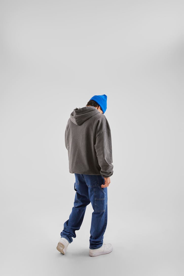 Yan Cepli Koyu Mavi Baggy Jean