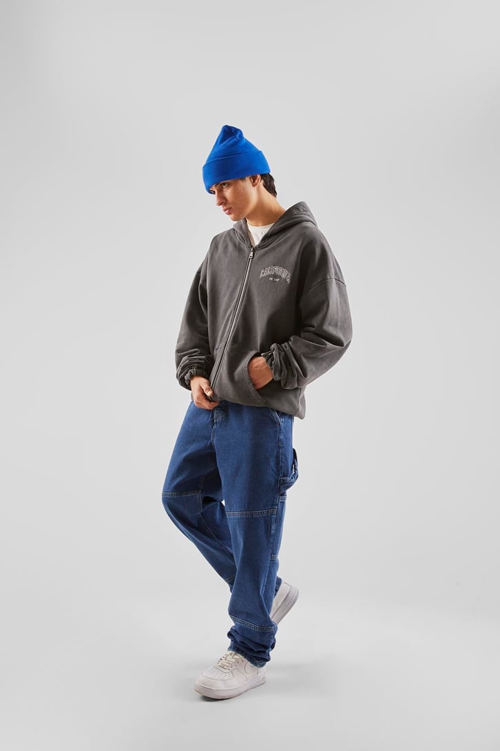 Yan Cepli Koyu Mavi Baggy Jean