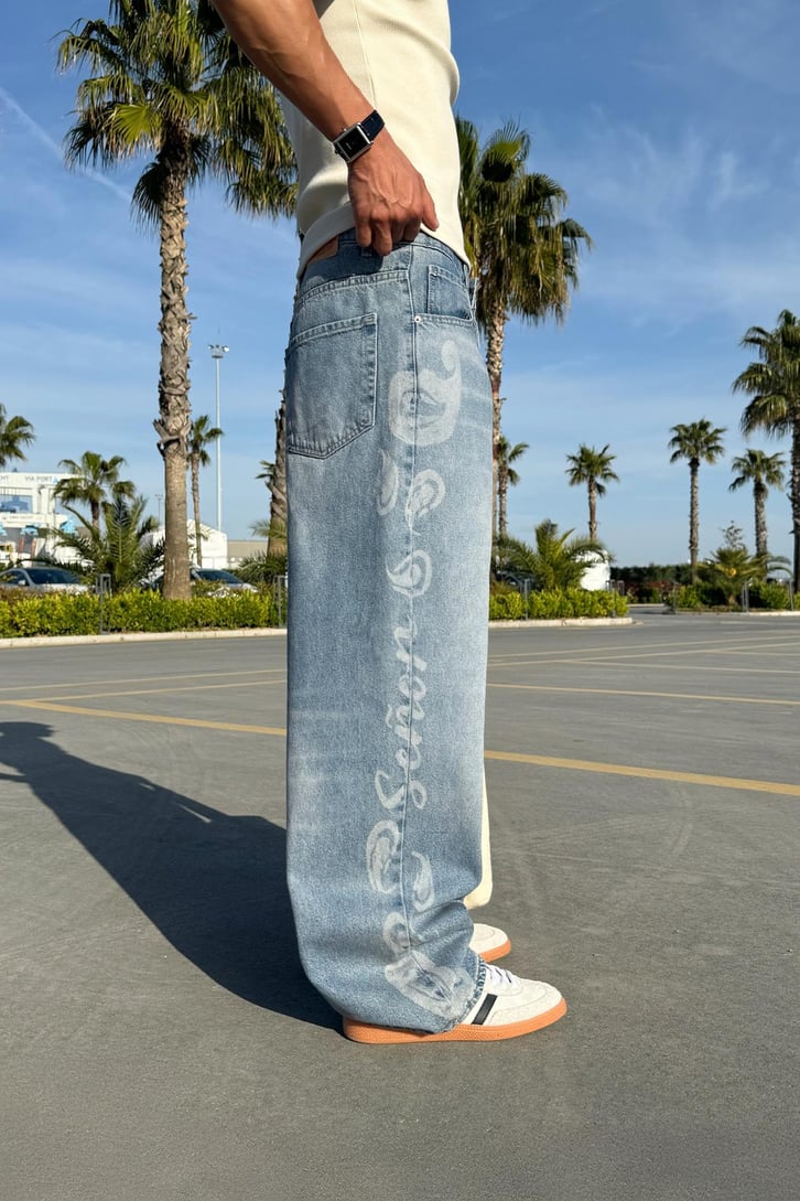Yan Eskitme Detay Baggy Jean