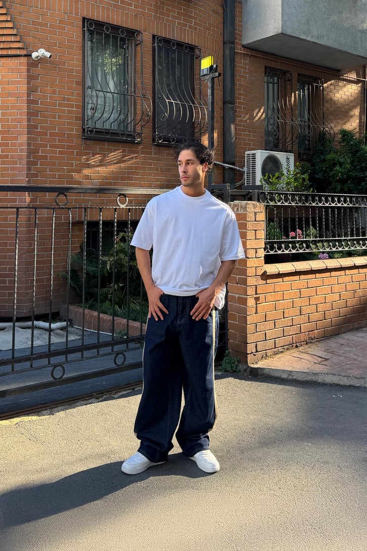 Yan Hasır Detay Baggy Jean