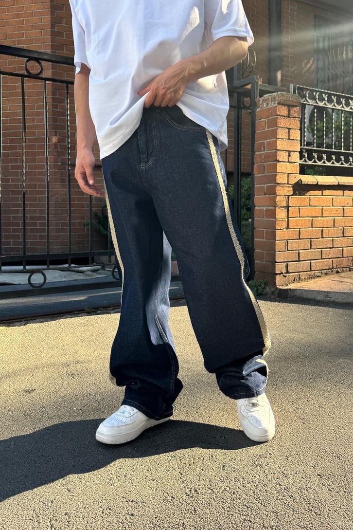 Yan Hasır Detay Baggy Jean