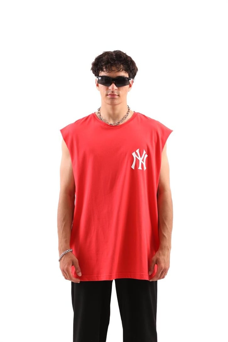Yankee Kırmızı Oversize Kolsuz Tişört