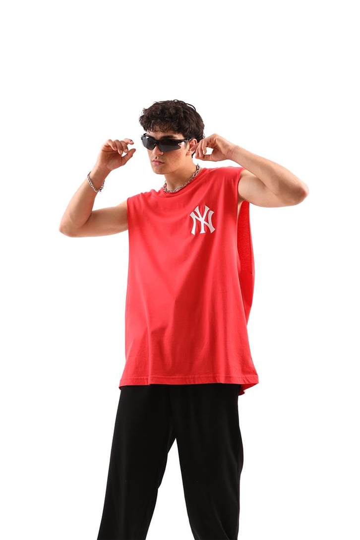 Yankee Kırmızı Oversize Kolsuz Tişört
