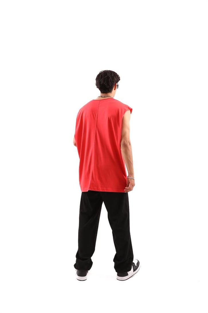 Yankee Kırmızı Oversize Kolsuz Tişört