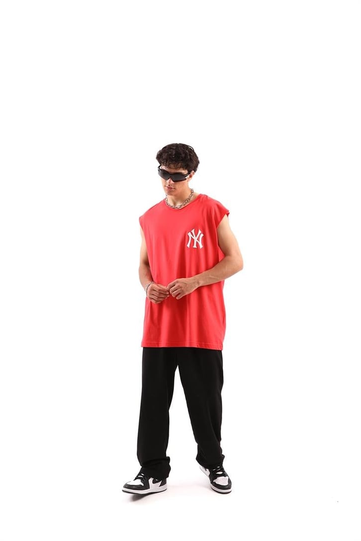 Yankee Kırmızı Oversize Kolsuz Tişört