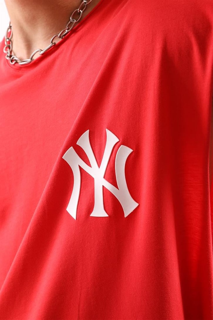 Yankee Kırmızı Oversize Kolsuz Tişört