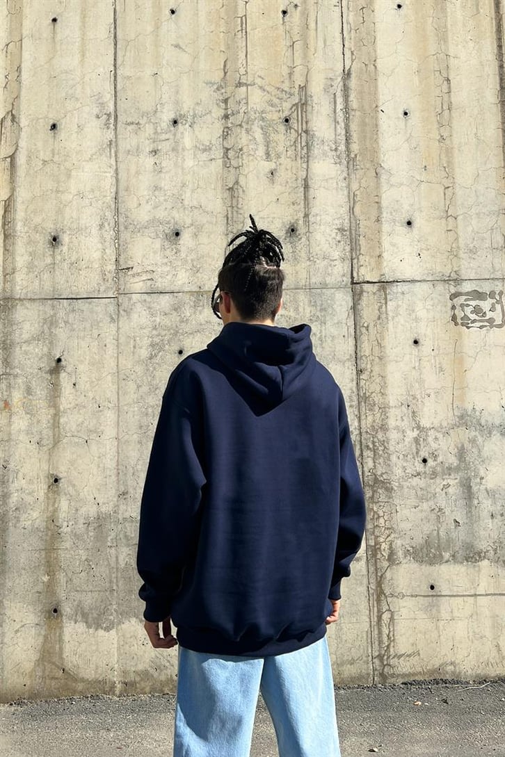 Yankess Baskılı Lacivert İçi Pamuklu Oversize Hoodie