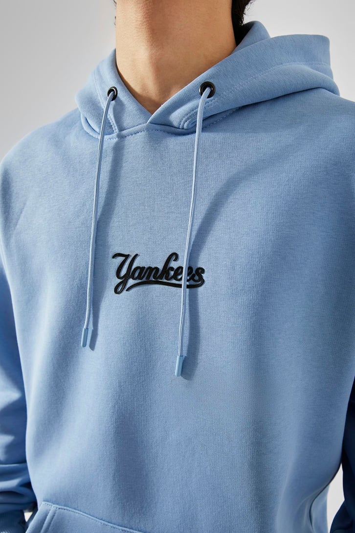 Yankess Baskılı Mavi Oversize Hoodie