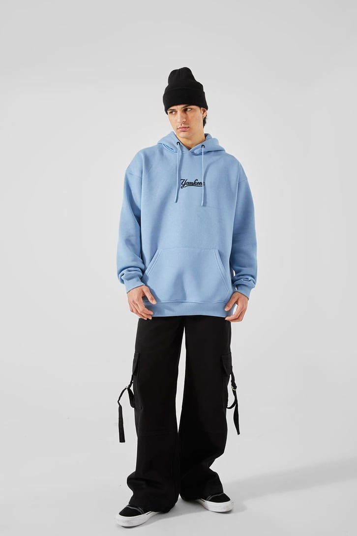 Yankess Baskılı Mavi Oversize Hoodie