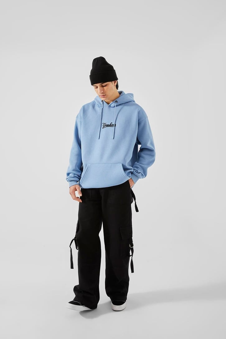 Yankess Baskılı Mavi Oversize Hoodie