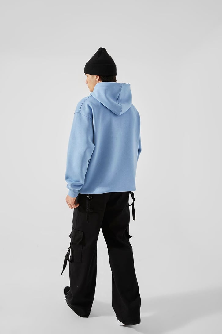 Yankess Baskılı Mavi Oversize Hoodie