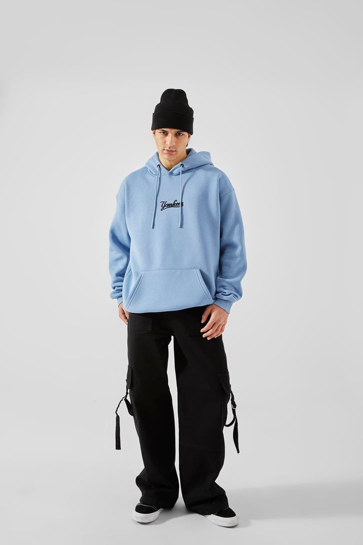 Yankess Baskılı Mavi Oversize Hoodie