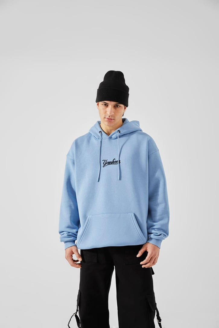 Yankess Baskılı Mavi Oversize Hoodie