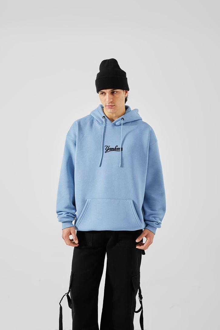 Yankess Baskılı Mavi Oversize Hoodie