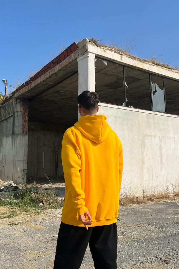 Yankess Baskılı Sarı İçi Pamuklu Oversize Hoodie