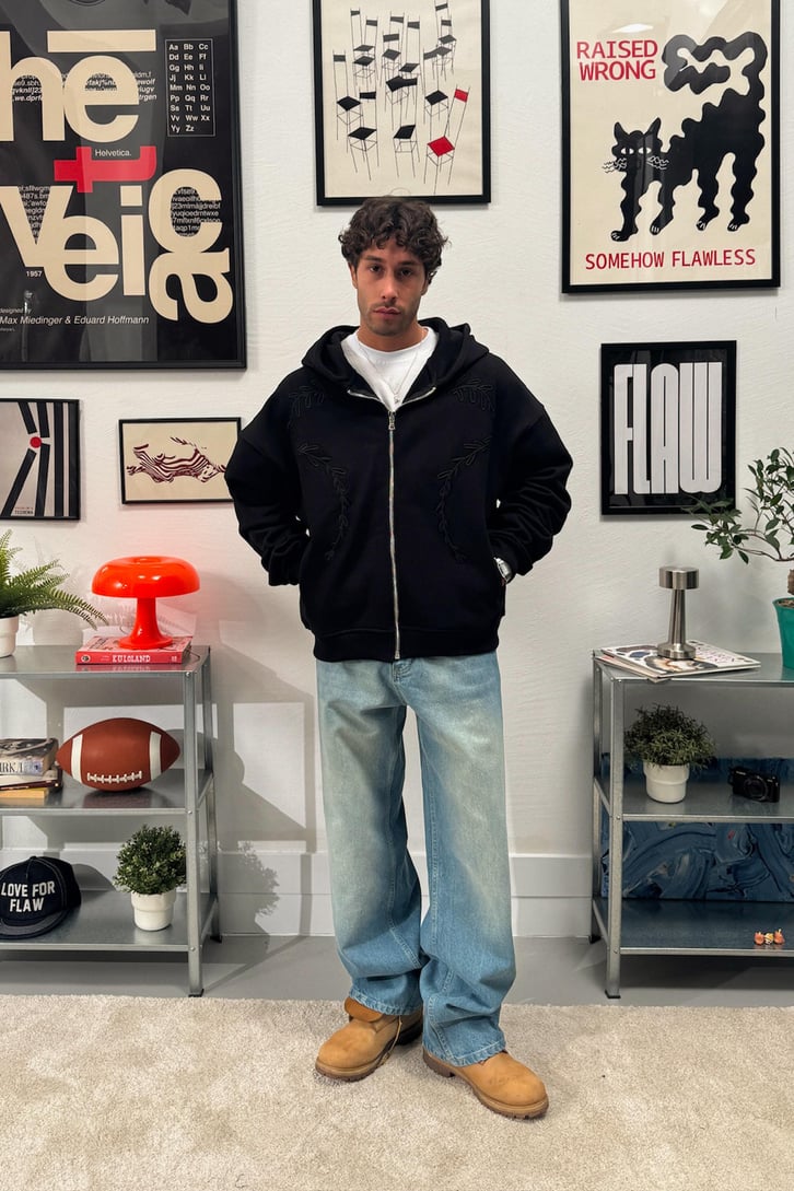 Yaprak Nakışlı Fermuarlı Hoodie