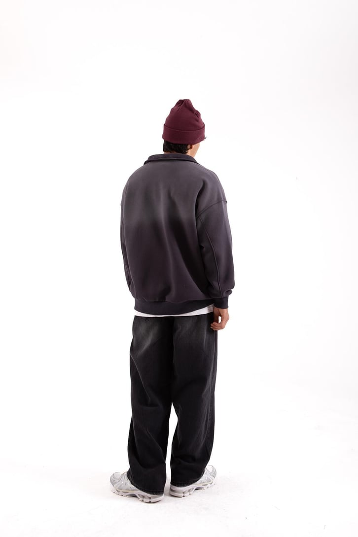 Yarım Fermuarlı Doube Color Füme Oversize Sweatshirt