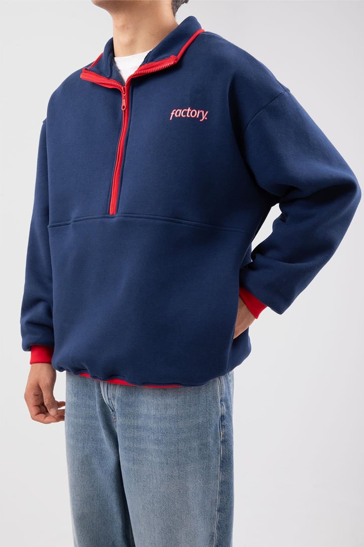 Yarım Fermuarlı Vıntage Beyaz Oversize Sweatshirt