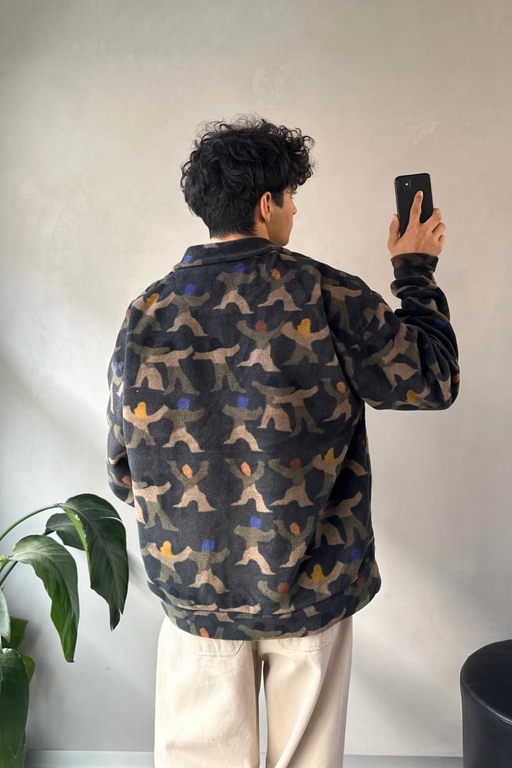 Yarım Yaka Desenli Yeşil Oversize Sweatshirt