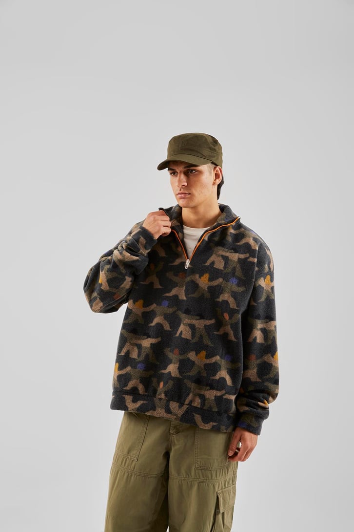 Yarım Yaka Desenli Yeşil Oversize Sweatshirt