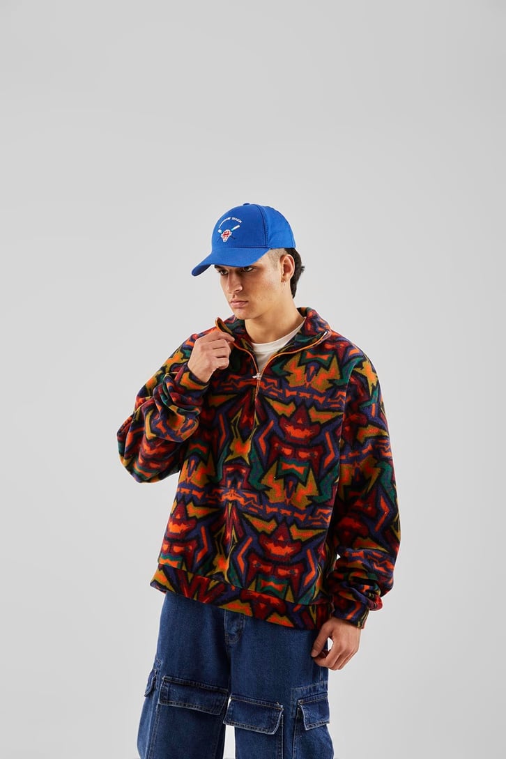 Yarım Yaka Desenli Yeşil Oversize Sweatshirt