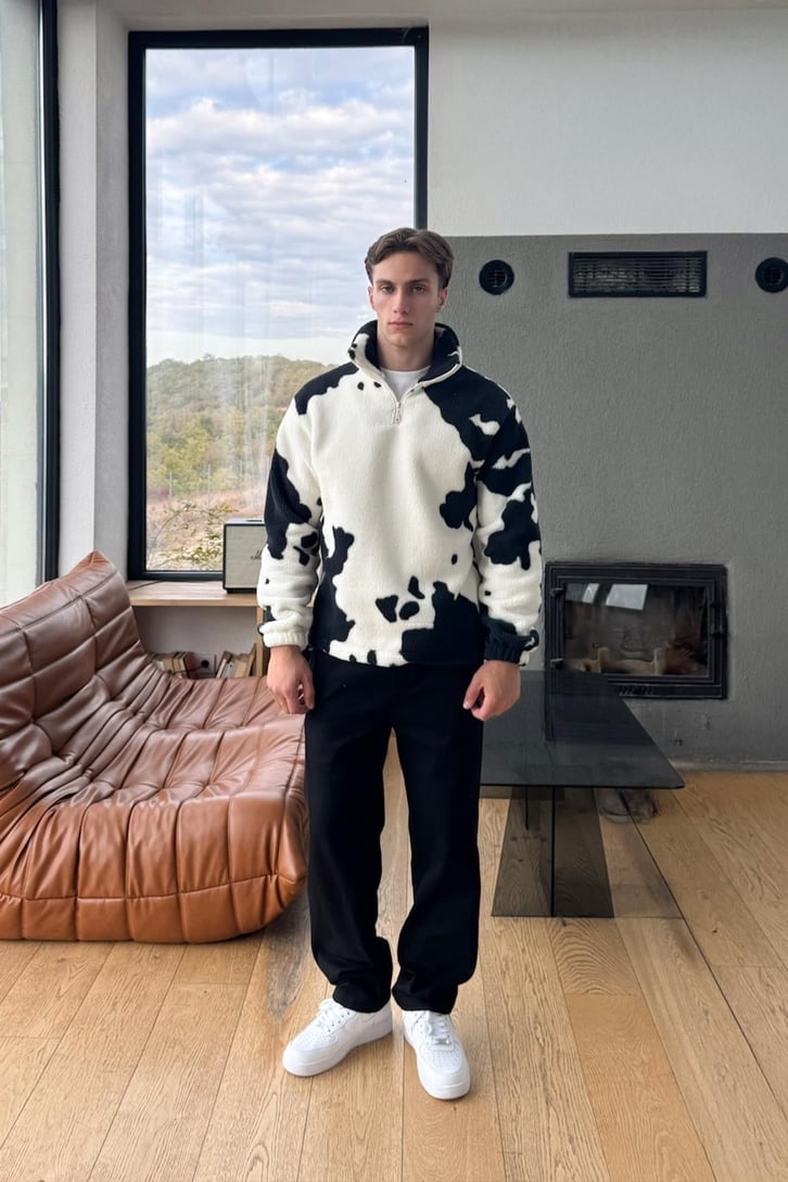 Yarım Zip Peluş Sweatshirt